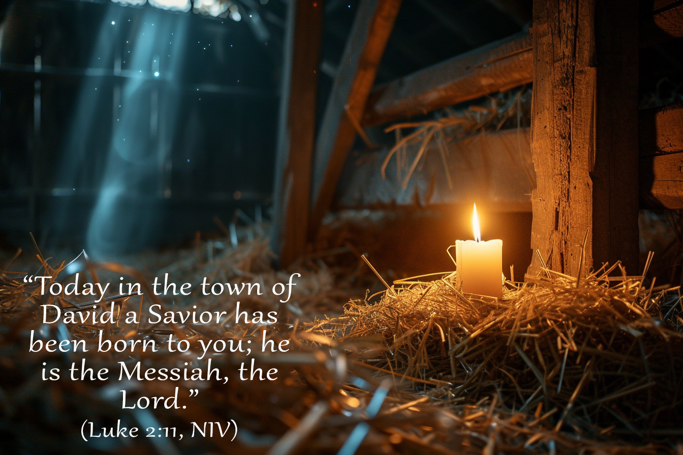 Golden candlelight in a manger scene representing The Light Has Come—Christmas Eve celebration of Christ’s birth and divine hope.