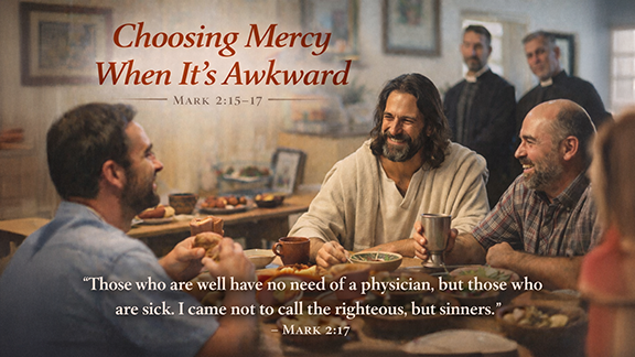 When the Small Things Take Over — A 16:9 devotional image showing a bearded religious leader in traditional robes carefully weighing small herbs on a balance scale while holding a cup, symbolizing meticulous attention to ritual. The background is soft and neutral, drawing focus to the act of measuring. Overlaid text includes Matthew 23:23, highlighting Jesus’ warning about neglecting justice, mercy, and faithfulness while focusing on minor details. The image visually contrasts precise religious practice with the deeper call to love and compassion.